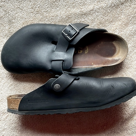 Birkenstock Shoes - Birkenstock black leather size 43 (12 womens or 10 mens) slip on mules.
